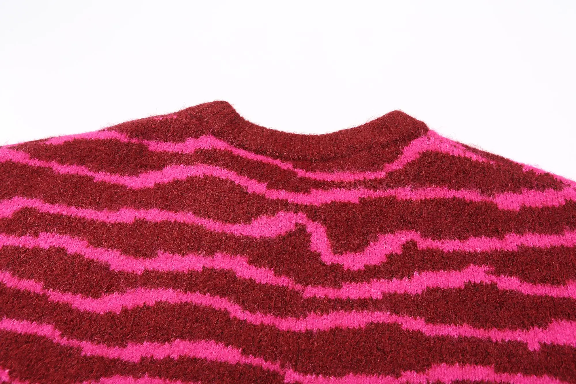 Drew House Tiger Stripe Knit Sweater Men Women Pink Striped Crew Neck Jumper Classic Smiley Embroidery Oversized Street