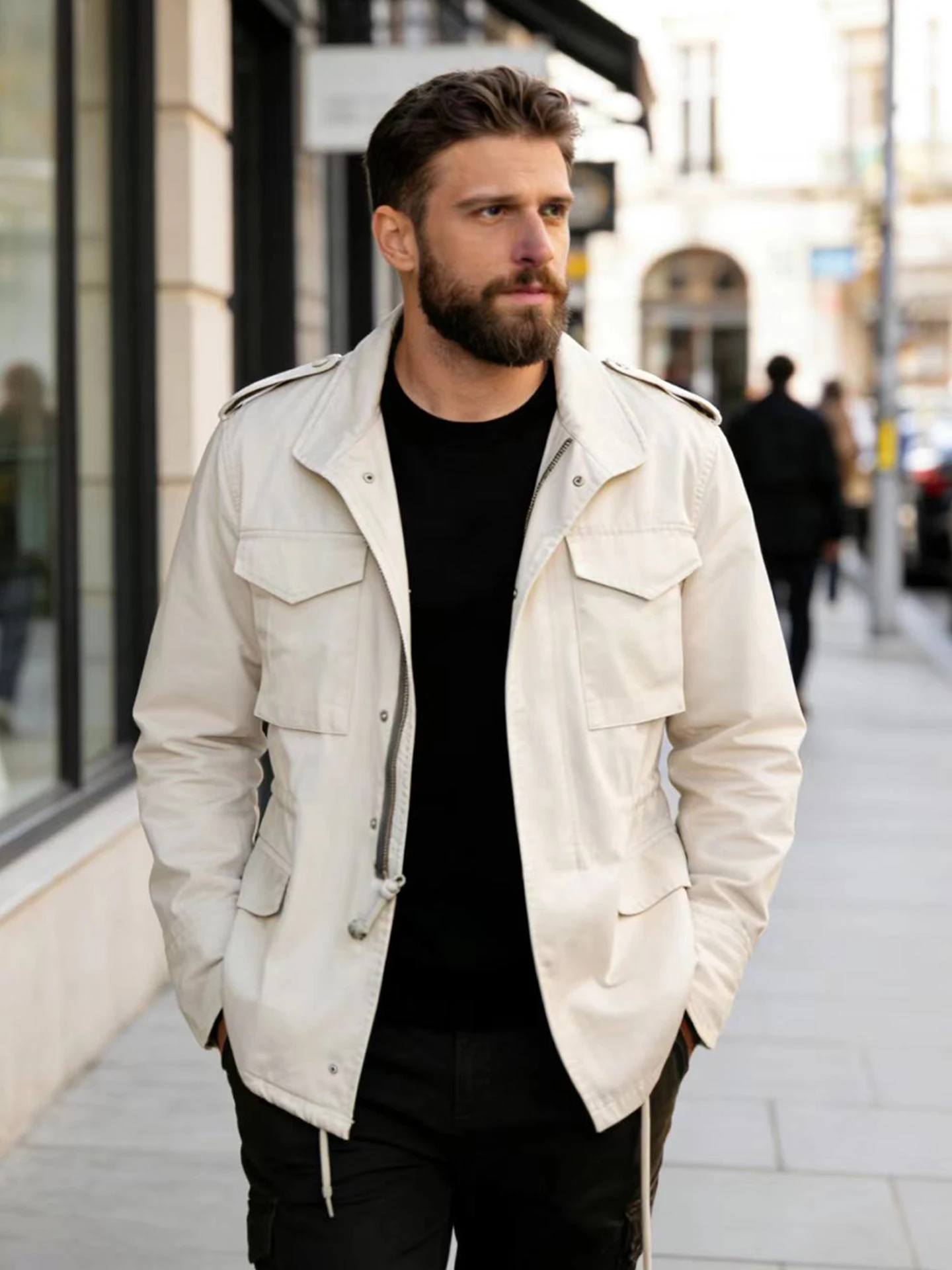 M65 Field Jacket, Men's Military Jacket, Retro Multi Pocket Collar Zipper Jacket, 100% Cotton
