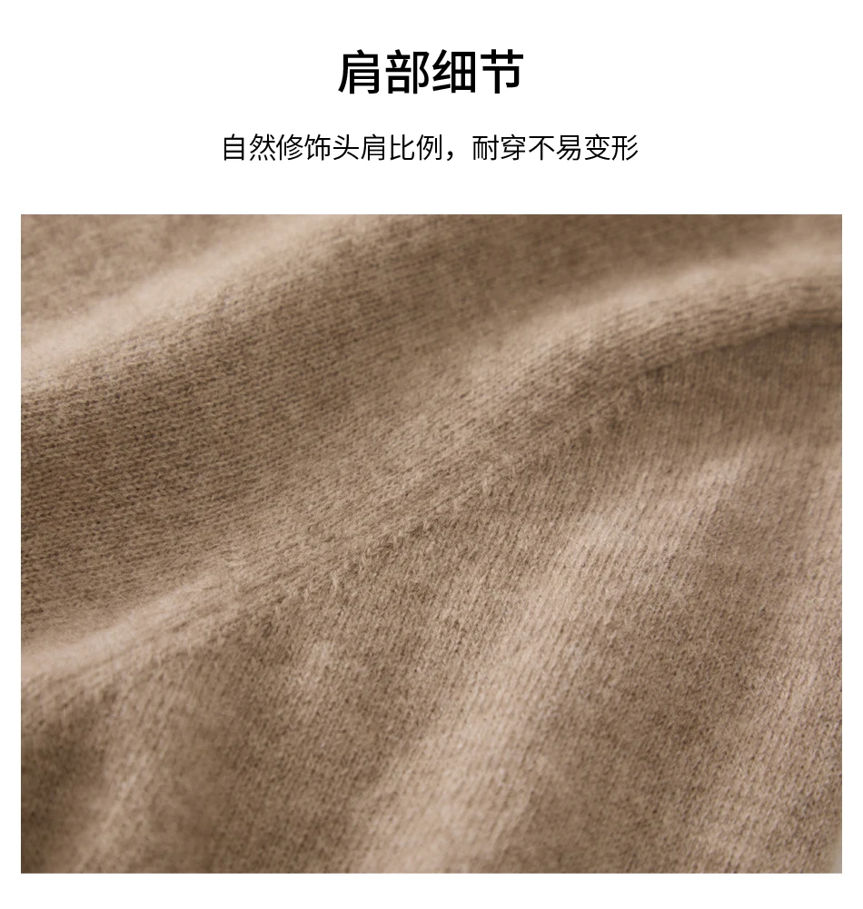 Winter New 100% Pure Wool Sweater Men's Half High Collar Zipper Sweater Warm Casual Loose Knitted Versatile Base Sweater Camel