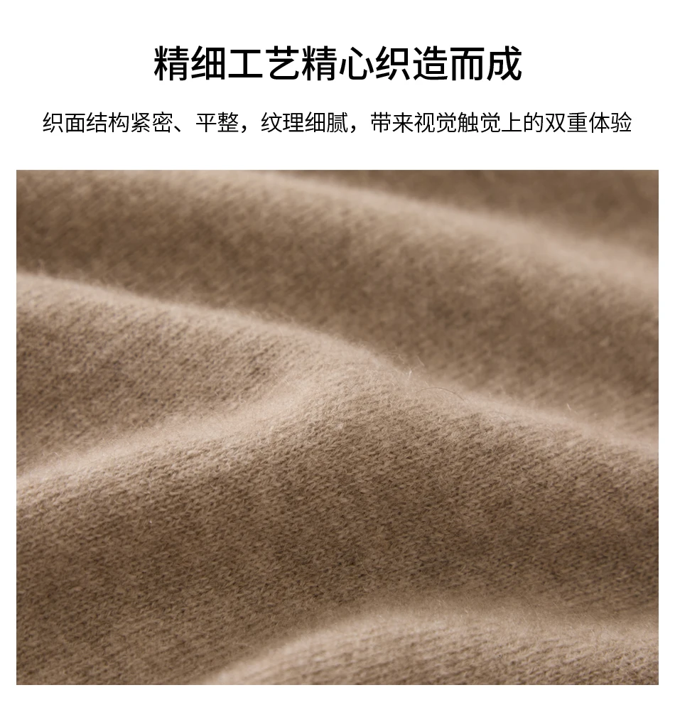 Winter New 100% Pure Wool Sweater Men's Half High Collar Zipper Sweater Warm Casual Loose Knitted Versatile Base Sweater Camel