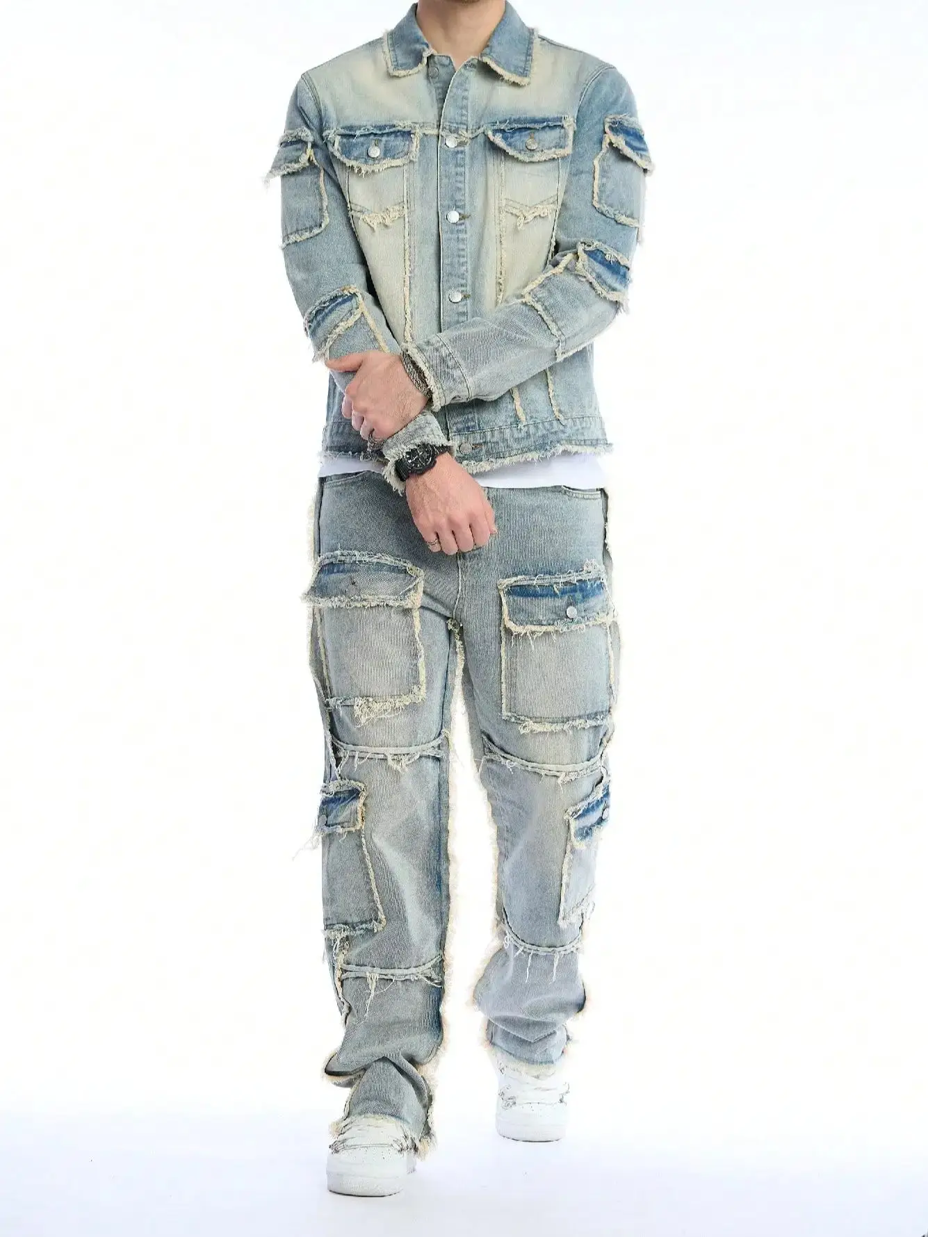 High-Quality Men's Washed Denim Two-Piece Set (Jeans + Denim Jacket) - Autumn & Winter Style