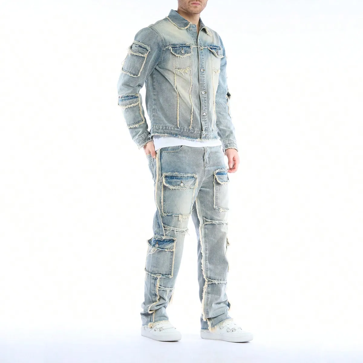 High-Quality Men's Washed Denim Two-Piece Set (Jeans + Denim Jacket) - Autumn & Winter Style