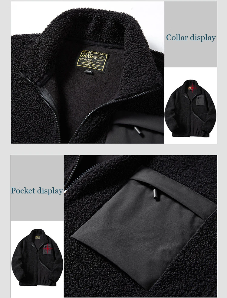 2024 Fashion Fleece Jackets Man Trendy Lamb Wool Coats Outdoor Sports Thick Warm Casual Streetwear Coats Windproof Jacket Male