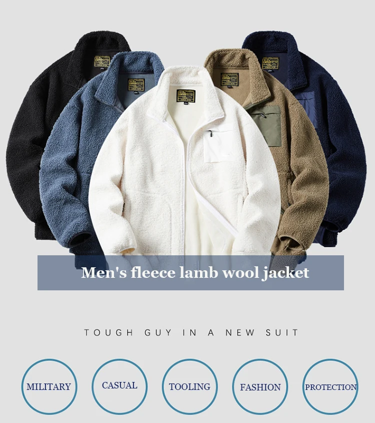2024 Fashion Fleece Jackets Man Trendy Lamb Wool Coats Outdoor Sports Thick Warm Casual Streetwear Coats Windproof Jacket Male