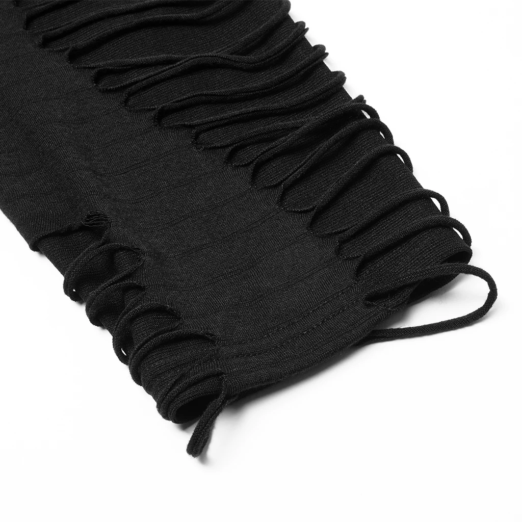 PUNK RAVE Men's Gothic Knitted Burnt Loose Broken Personality Black T-shirt Punk Cool Casual Street Tops Tees Streetwear