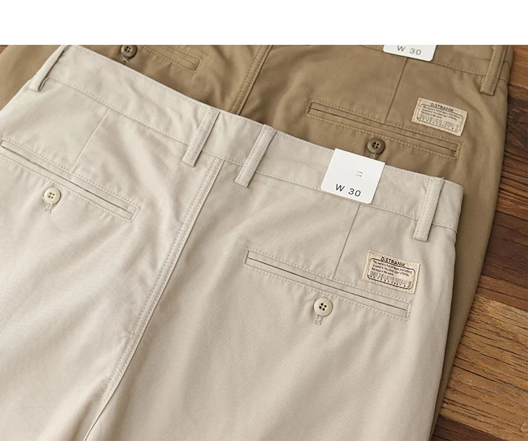 Straight pants American casual Chino cargo retro simple beige white khaki cotton casual pants for men