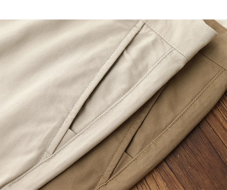 Straight pants American casual Chino cargo retro simple beige white khaki cotton casual pants for men