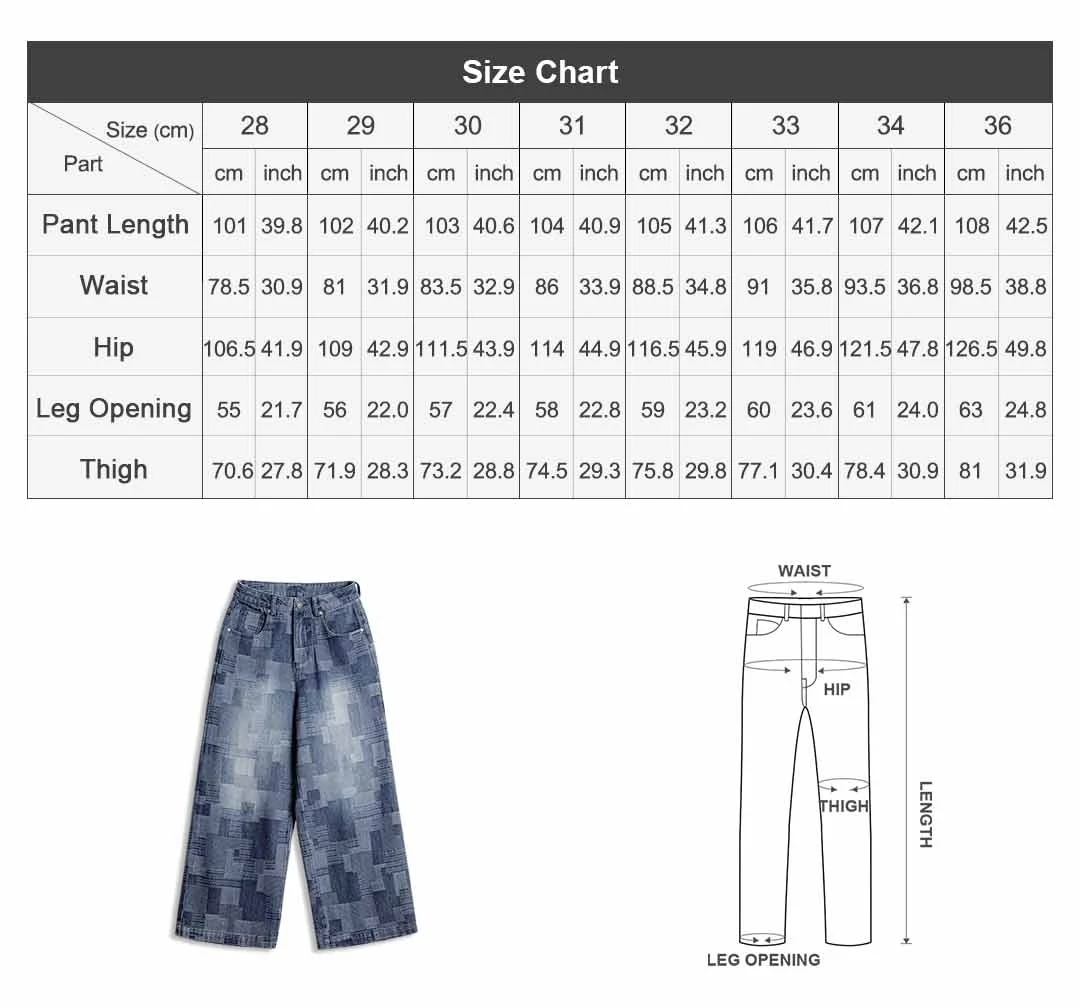 Maden Men's Vintage Boro Jacquard Washed Denim Jeans Baggy Pants Harajuku Wide Leg Loose Patchwork Long Pants Casual Men Autumn