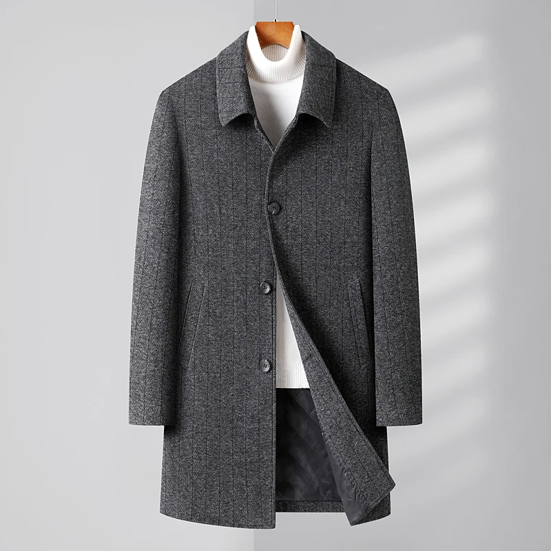 Mens Designer Knitted Wool Stretch Coat Casual Business Handsome Overcoat High Quality Fashion 2024