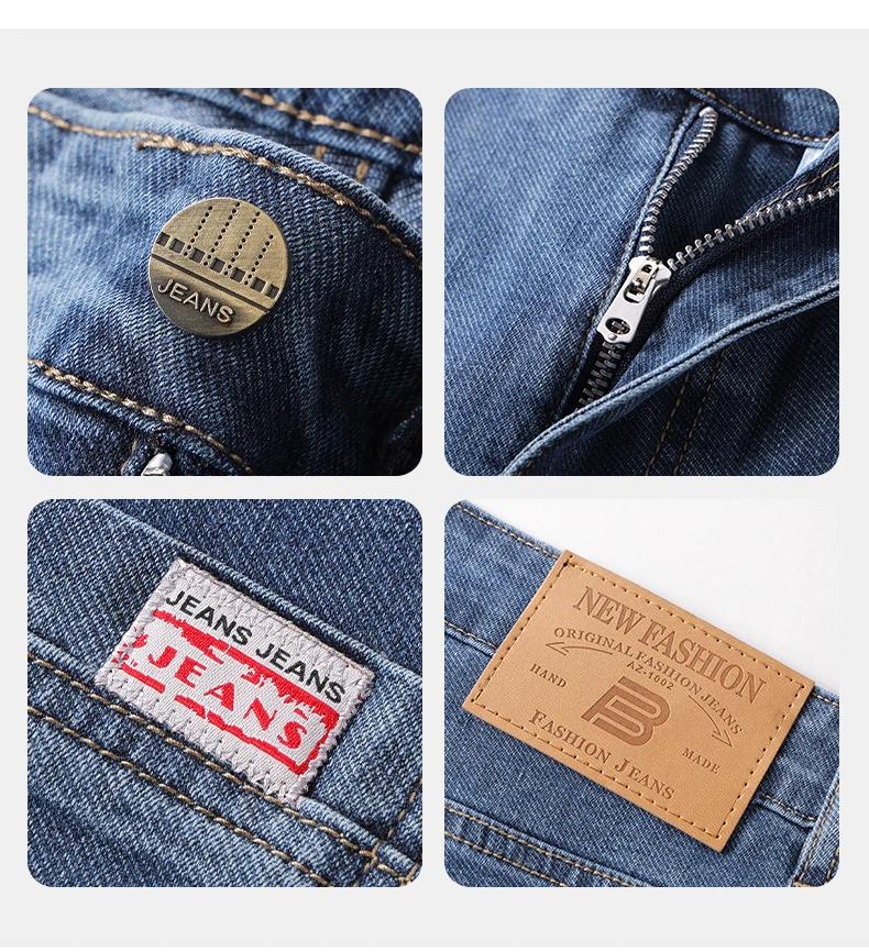 OUSSYU Brand Classic Retro Men's Jeans Loose Straight Denim Pants Work Streetwear Baggy Stretch Business All Seasons Trousers