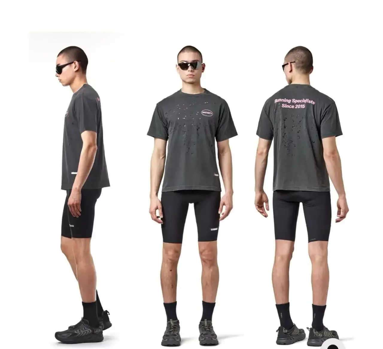 SATISFY washing water makes old holes sports trend short-sleeved T-shirt