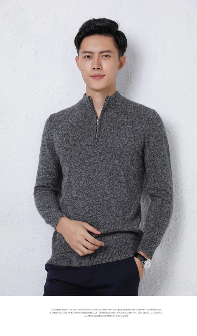 2025 New Pure Cashmere Sweater Men's Knit Large Size High-End Top 100%Wool Half High Neck Thick Pullover Winter Youth Wild Warm