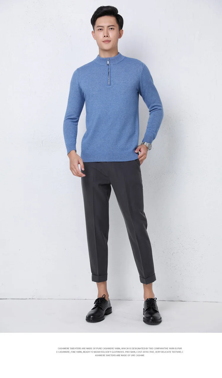 2025 New Pure Cashmere Sweater Men's Knit Large Size High-End Top 100%Wool Half High Neck Thick Pullover Winter Youth Wild Warm