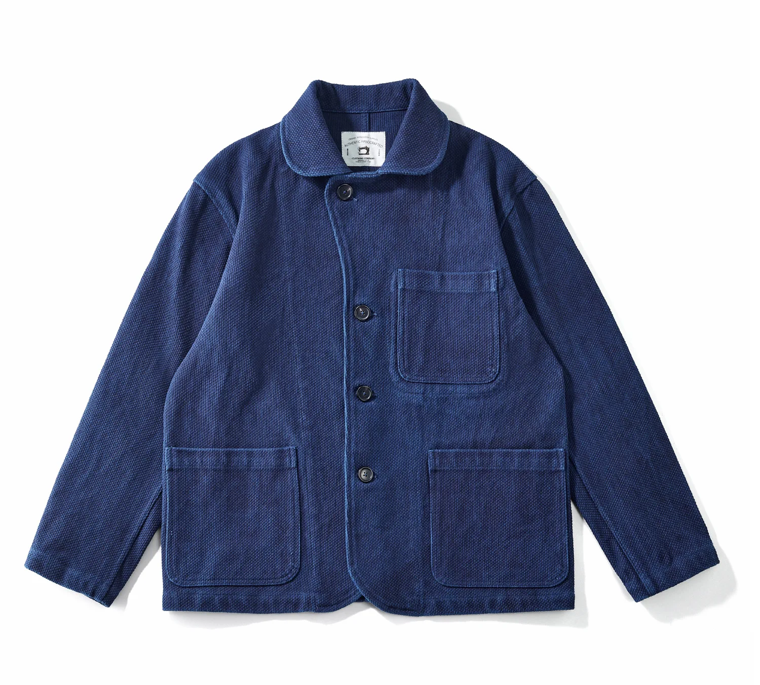 Heavy Weight Indigo Jacket Men Autumn Winter Vintage Workwear Tooling Jacket Blue Dyed Kendo Fabric Multi-pocket Cardgian Coat
