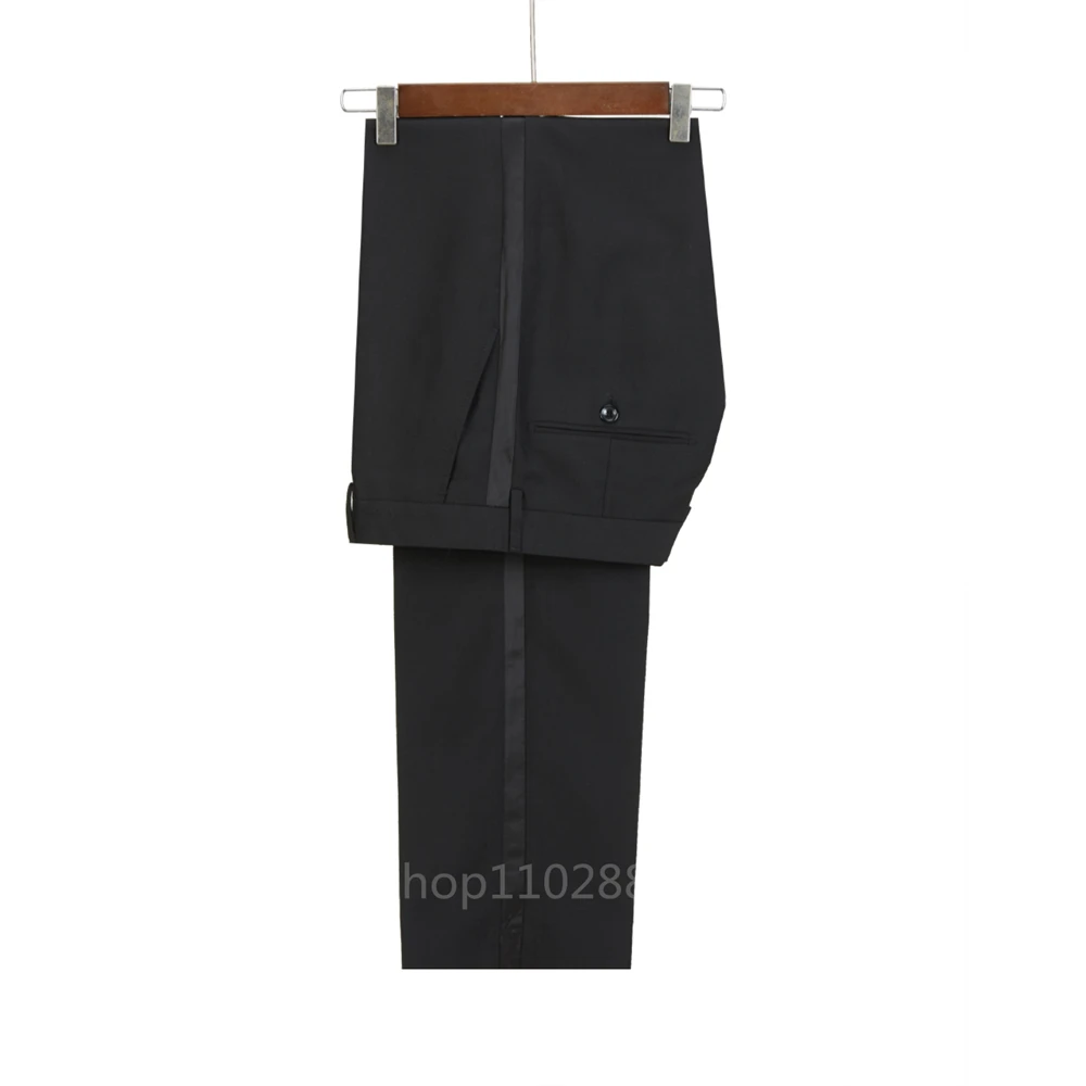 New 2026 Men Suit Black Satin Lapel Tuxedo 2 Pieces Double Breasted Wedding Shawl Lapel Party Costume Groom Male Wear