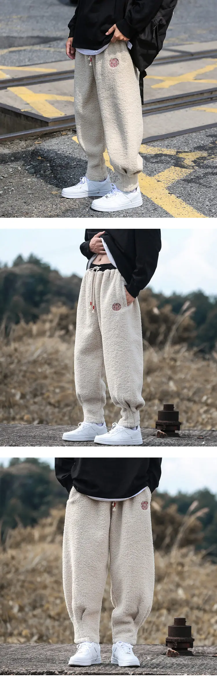 Winter Pants Men Warm Thicken Sweatpants Joggers Fashion Elastic Waist Drawstring Male Winter Brand Loose Casual Fleece Trousers