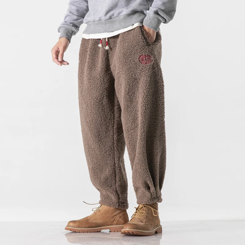 Winter Pants Men Warm Thicken Sweatpants Joggers Fashion Elastic Waist Drawstring Male Winter Brand Loose Casual Fleece Trousers