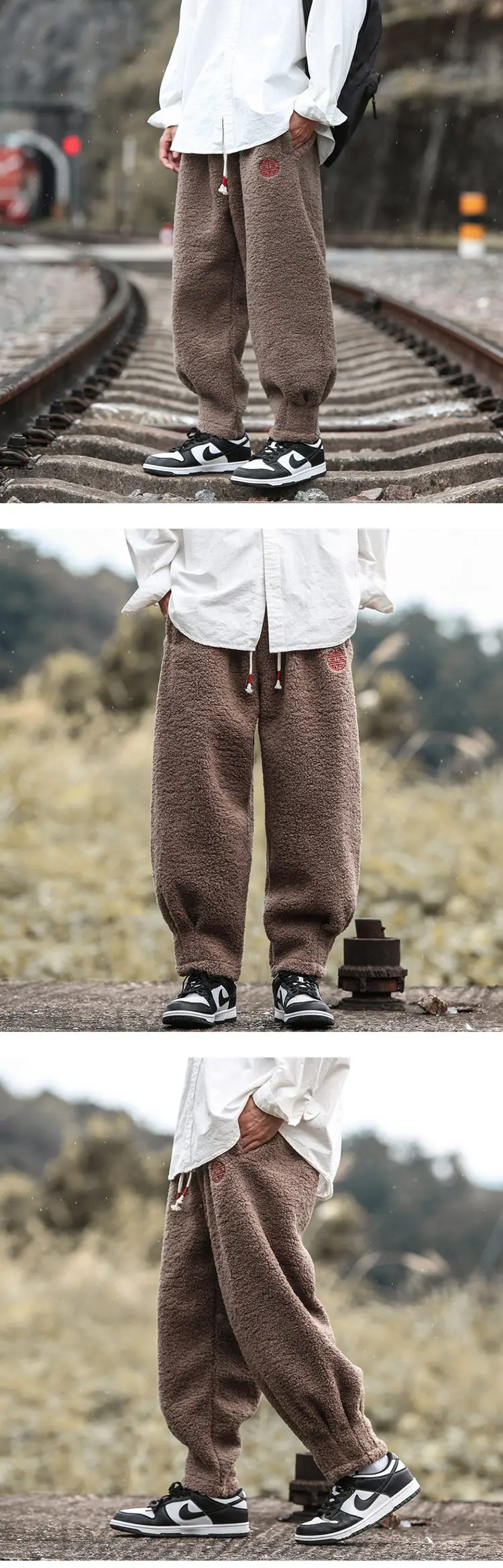 Winter Pants Men Warm Thicken Sweatpants Joggers Fashion Elastic Waist Drawstring Male Winter Brand Loose Casual Fleece Trousers