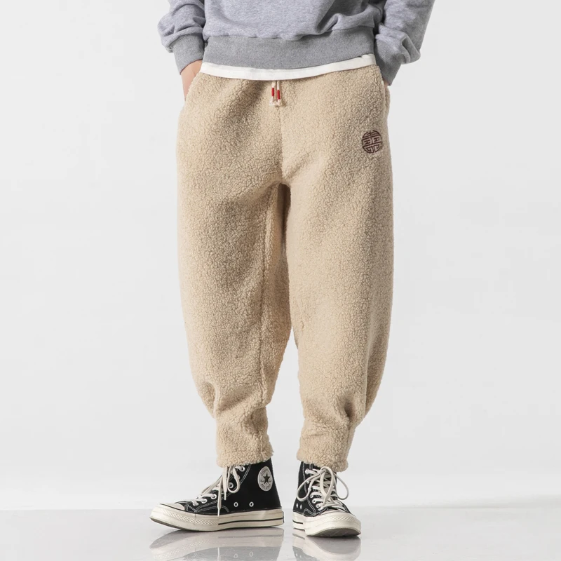 Winter Pants Men Warm Thicken Sweatpants Joggers Fashion Elastic Waist Drawstring Male Winter Brand Loose Casual Fleece Trousers