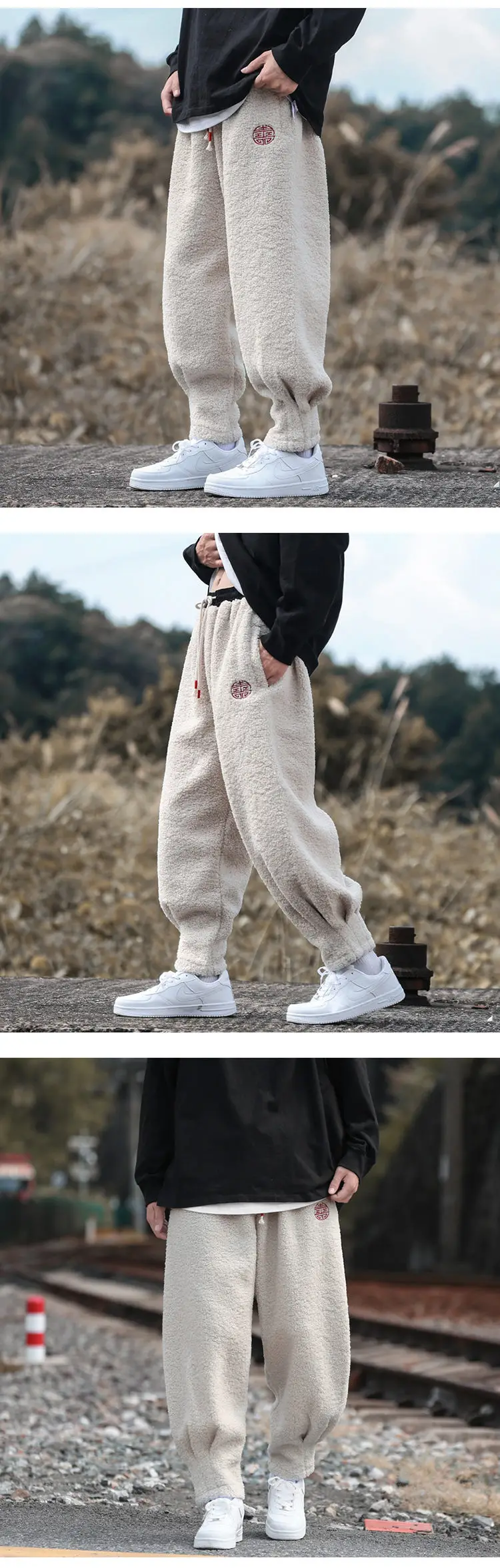 Winter Pants Men Warm Thicken Sweatpants Joggers Fashion Elastic Waist Drawstring Male Winter Brand Loose Casual Fleece Trousers