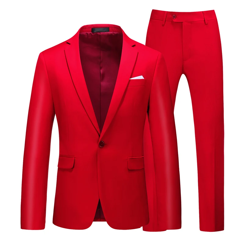 2026 Men's Red Suit 2-Piece Sets, Wedding Party Dress Coat and Pants Asian Size Terno Masculino Black White Blue Costume Homme