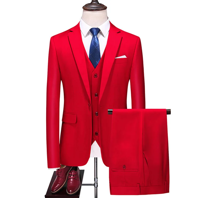 2026 Men's Red Suit 2-Piece Sets, Wedding Party Dress Coat and Pants Asian Size Terno Masculino Black White Blue Costume Homme