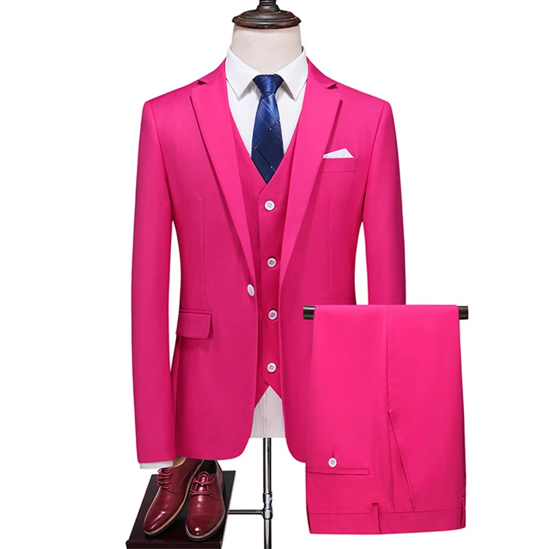 2026 Men's Red Suit 2-Piece Sets, Wedding Party Dress Coat and Pants Asian Size Terno Masculino Black White Blue Costume Homme