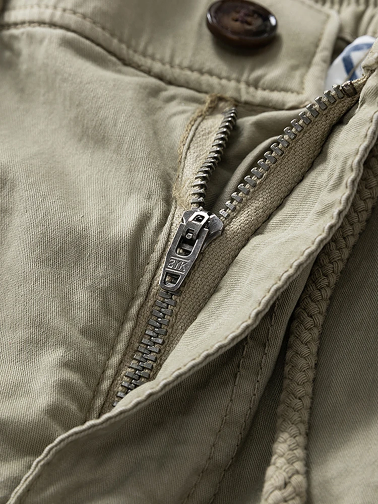 Summer Men's Calf-Length Cargo Pants Multi-Pockets Washed Cotton Straight Capris Pants Elastic Waist Workwear Loose Fit Trousers