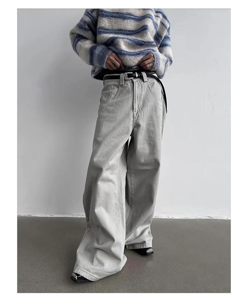 Mauroicardi Autumn Grey Flowy Baggy Wide Leg Pants for Mens Floor Length Fashion Clothing Loose Casual Dark Brown Trousers 2023