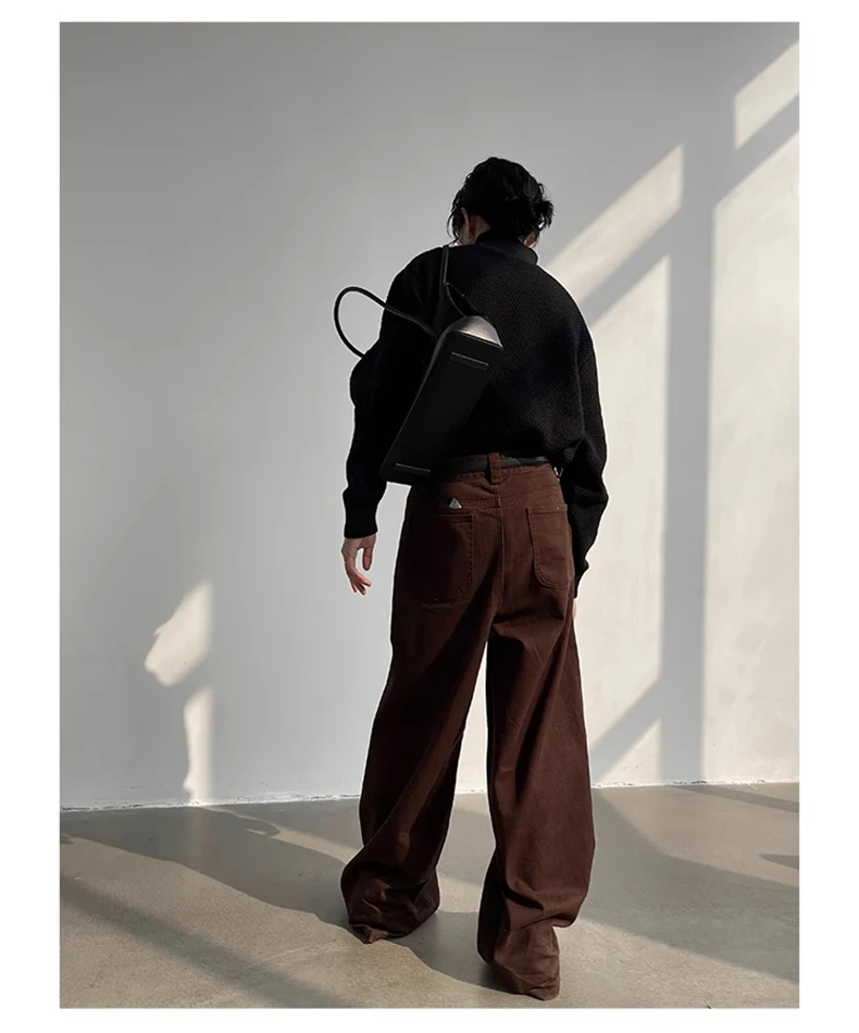 Mauroicardi Autumn Grey Flowy Baggy Wide Leg Pants for Mens Floor Length Fashion Clothing Loose Casual Dark Brown Trousers 2023