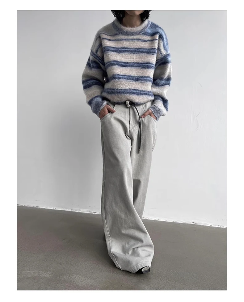 Mauroicardi Autumn Grey Flowy Baggy Wide Leg Pants for Mens Floor Length Fashion Clothing Loose Casual Dark Brown Trousers 2023