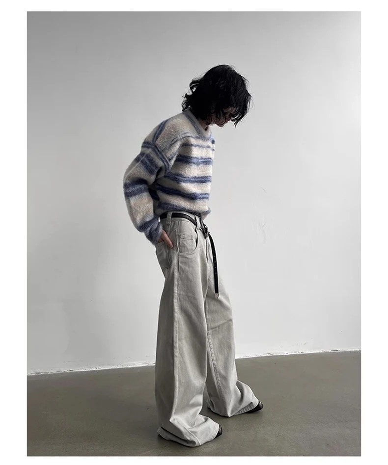 Mauroicardi Autumn Grey Flowy Baggy Wide Leg Pants for Mens Floor Length Fashion Clothing Loose Casual Dark Brown Trousers 2023