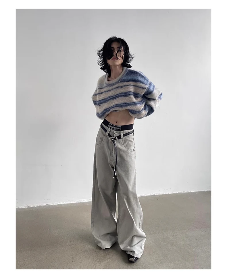 Mauroicardi Autumn Grey Flowy Baggy Wide Leg Pants for Mens Floor Length Fashion Clothing Loose Casual Dark Brown Trousers 2023