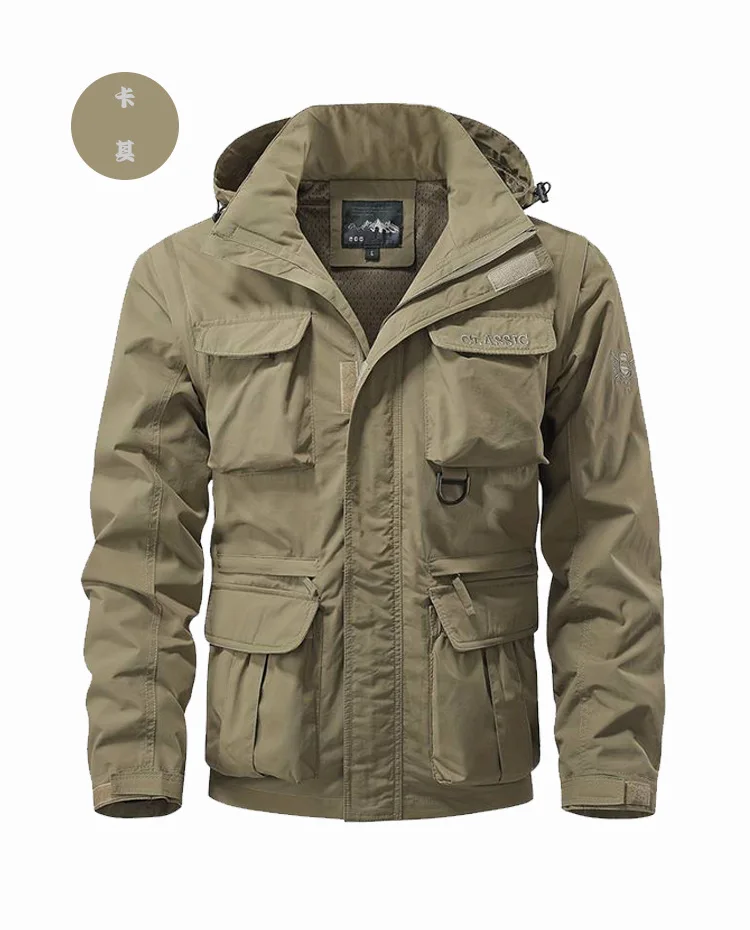 Men Outdoors Hooded Multiple Pockets Safari Style Jackets New Spring Autumn Male Traveling Windproof Waterproof Jackets Coats 5X