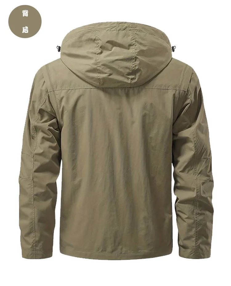 Men Outdoors Hooded Multiple Pockets Safari Style Jackets New Spring Autumn Male Traveling Windproof Waterproof Jackets Coats 5X