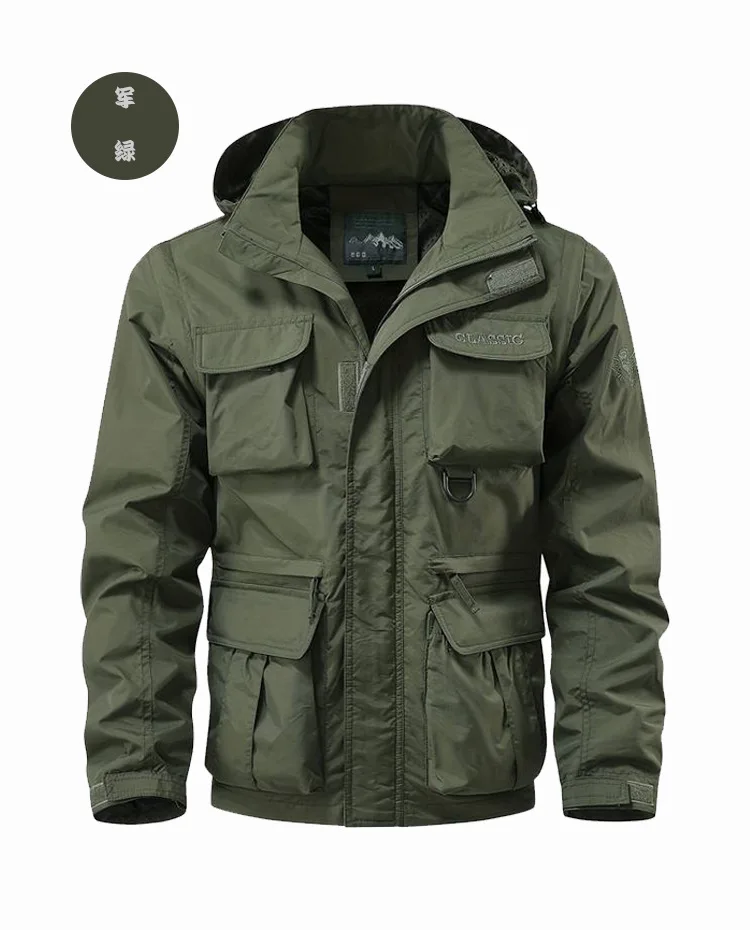 Men Outdoors Hooded Multiple Pockets Safari Style Jackets New Spring Autumn Male Traveling Windproof Waterproof Jackets Coats 5X