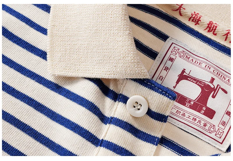 Autumn New Long Sleeve Polo Shirt Men Japanese Retro Loose Combed Cotton Striped Shirts Casual Streetwear Lapel Tops Oversize