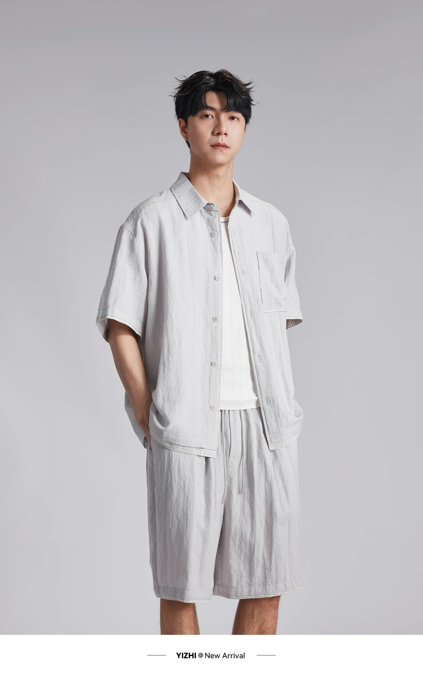 Fashion Men Lyocell Linen Two Piece Set 2026 Summer Lapel Loose Casual Cool Feel Shirt And Shorts Outfit