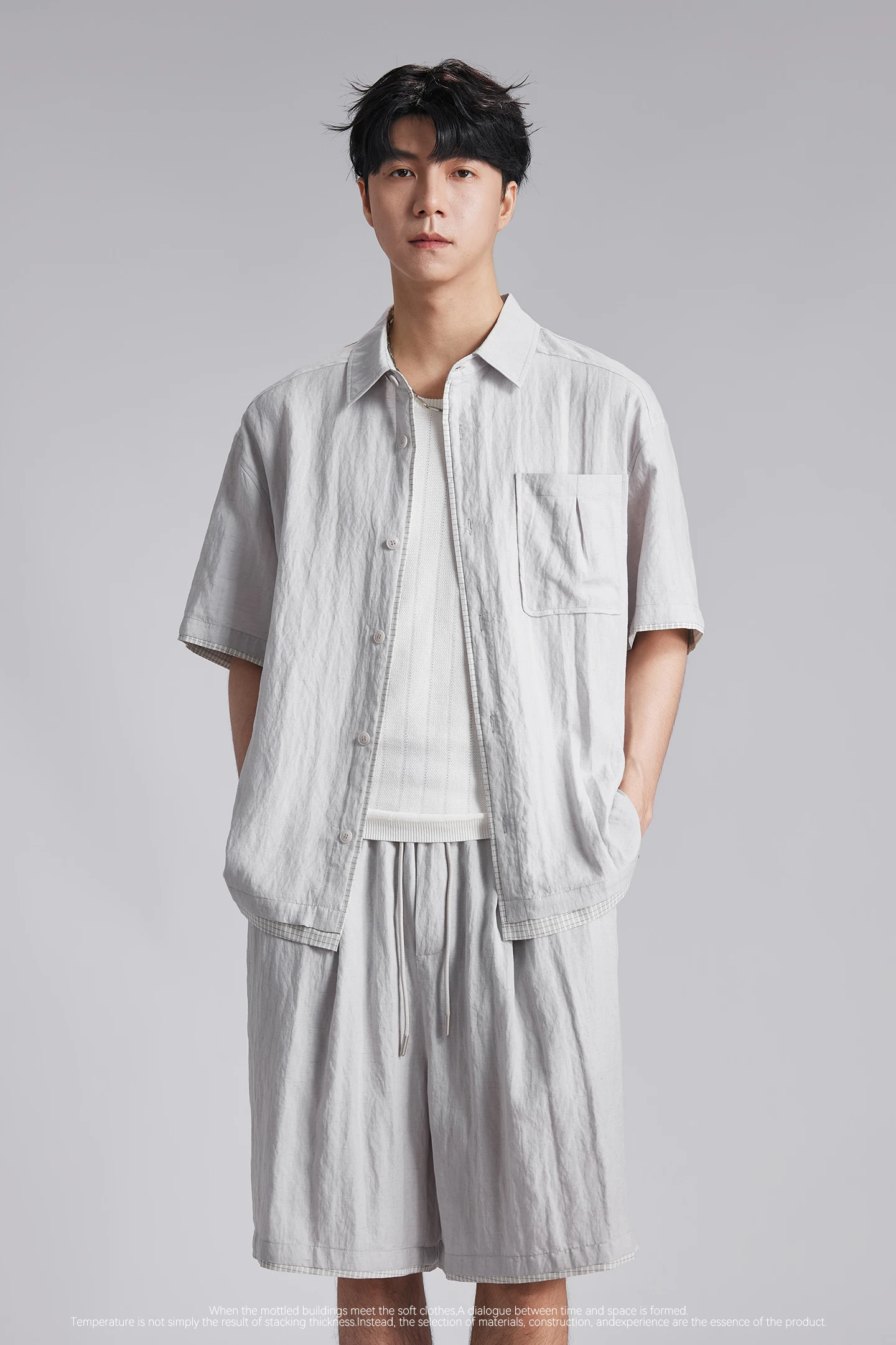 Fashion Men Lyocell Linen Two Piece Set 2026 Summer Lapel Loose Casual Cool Feel Shirt And Shorts Outfit