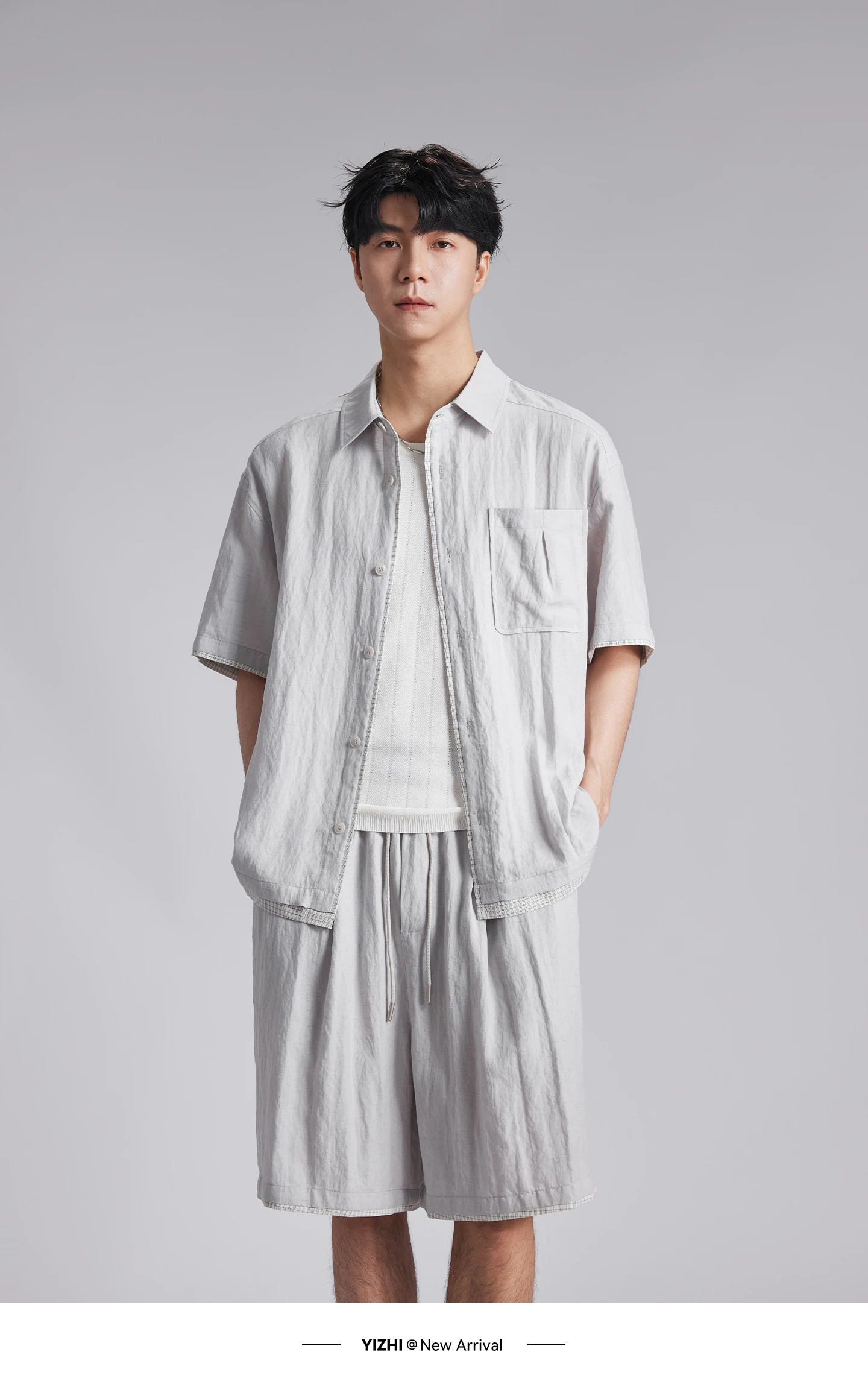 Fashion Men Lyocell Linen Two Piece Set 2026 Summer Lapel Loose Casual Cool Feel Shirt And Shorts Outfit