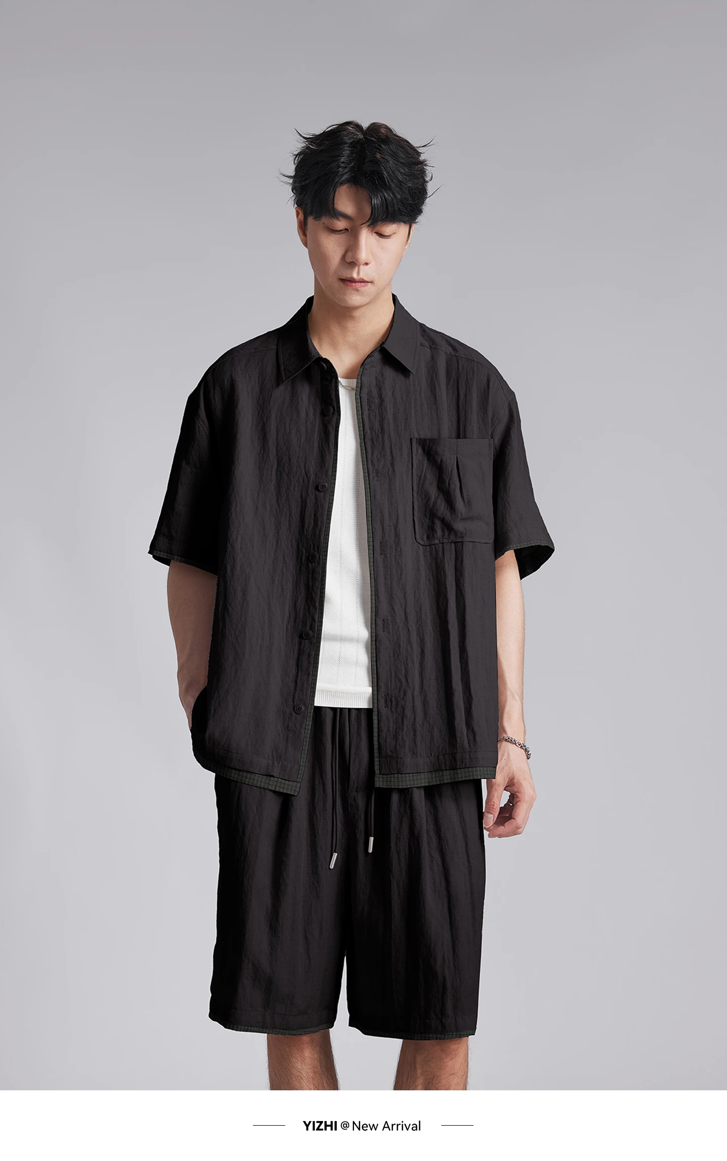 Fashion Men Lyocell Linen Two Piece Set 2026 Summer Lapel Loose Casual Cool Feel Shirt And Shorts Outfit