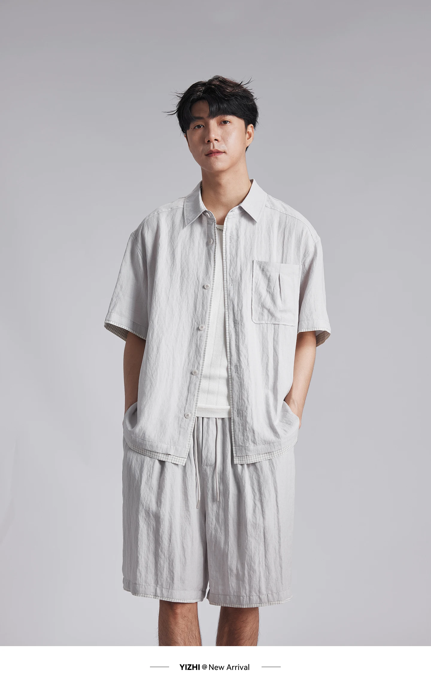 Fashion Men Lyocell Linen Two Piece Set 2026 Summer Lapel Loose Casual Cool Feel Shirt And Shorts Outfit