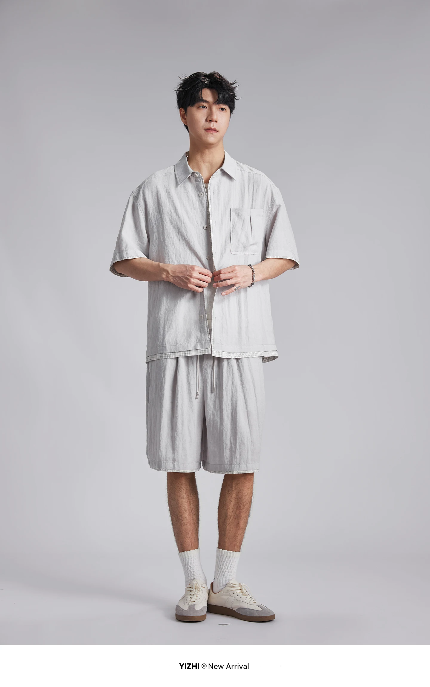 Fashion Men Lyocell Linen Two Piece Set 2026 Summer Lapel Loose Casual Cool Feel Shirt And Shorts Outfit