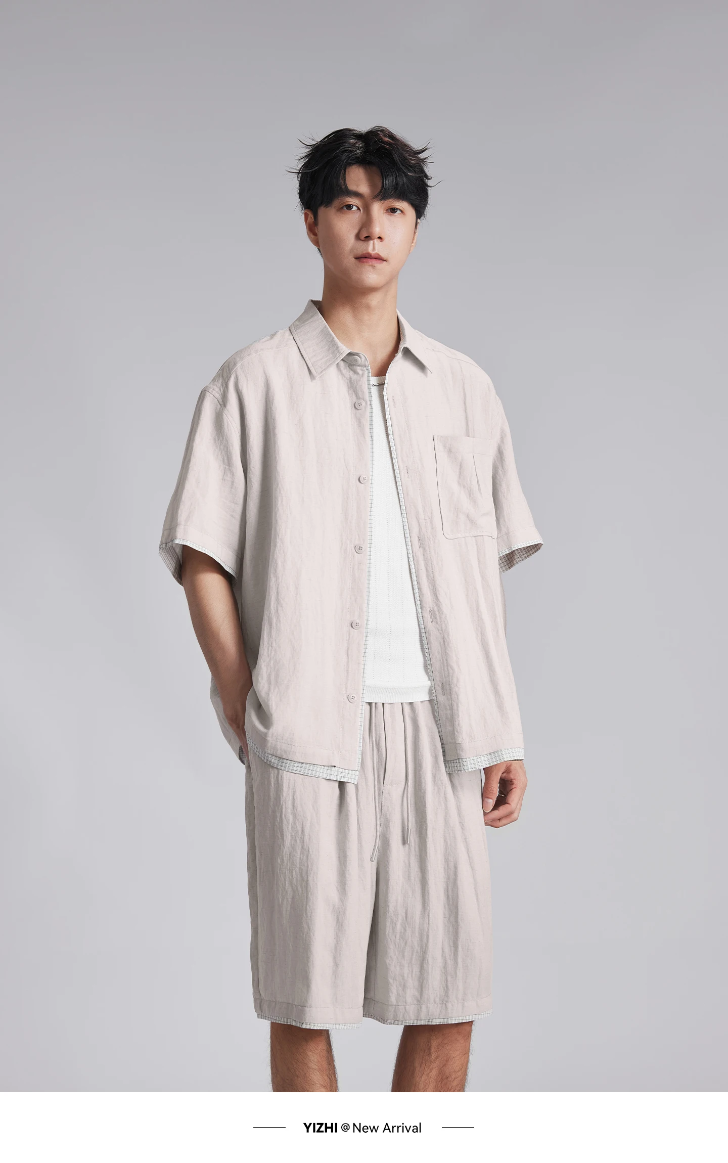 Fashion Men Lyocell Linen Two Piece Set 2026 Summer Lapel Loose Casual Cool Feel Shirt And Shorts Outfit