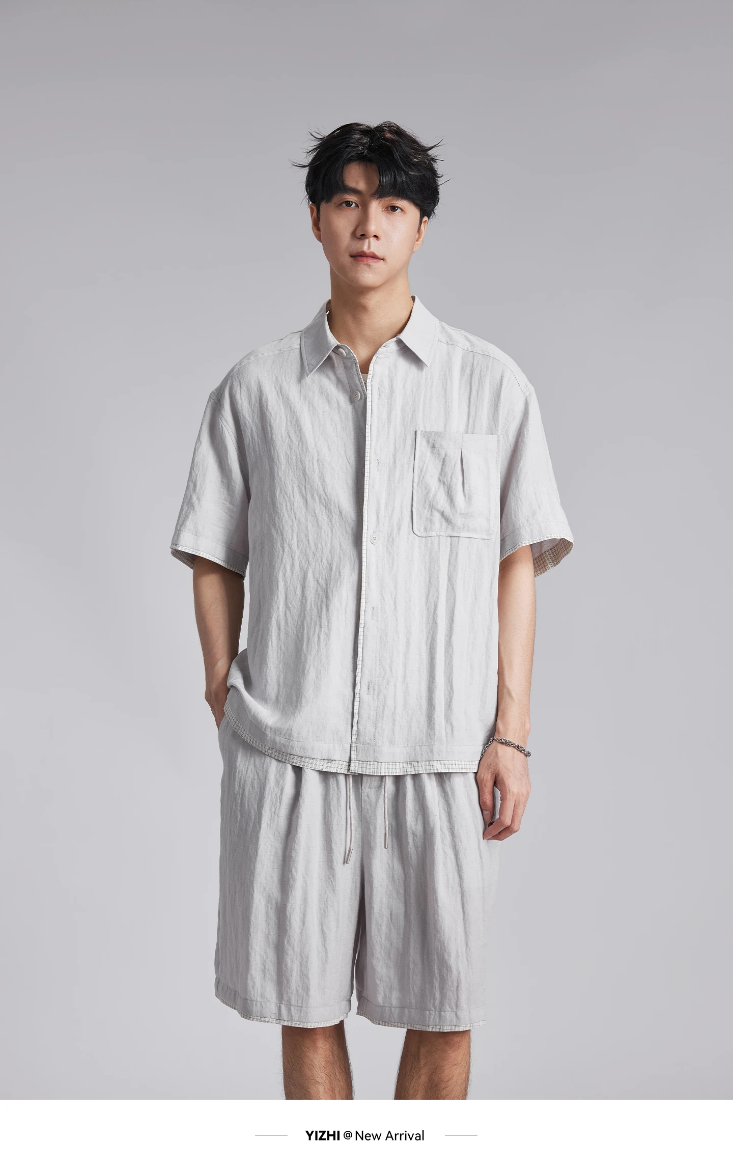 Fashion Men Lyocell Linen Two Piece Set 2026 Summer Lapel Loose Casual Cool Feel Shirt And Shorts Outfit