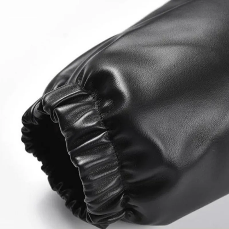 KIDWHXR Man Autumn Winter Thicken Fleece Windproof Men Leather Jacket Retro Mid Length Long Sleeve Versatile Male Outerwear