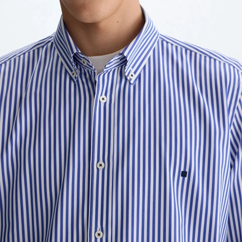PG Men's Vertical Striped Button-Down Shirt, Regular Fit Long Sleeve Business Casual Cotton Dress Shirt for Work Office