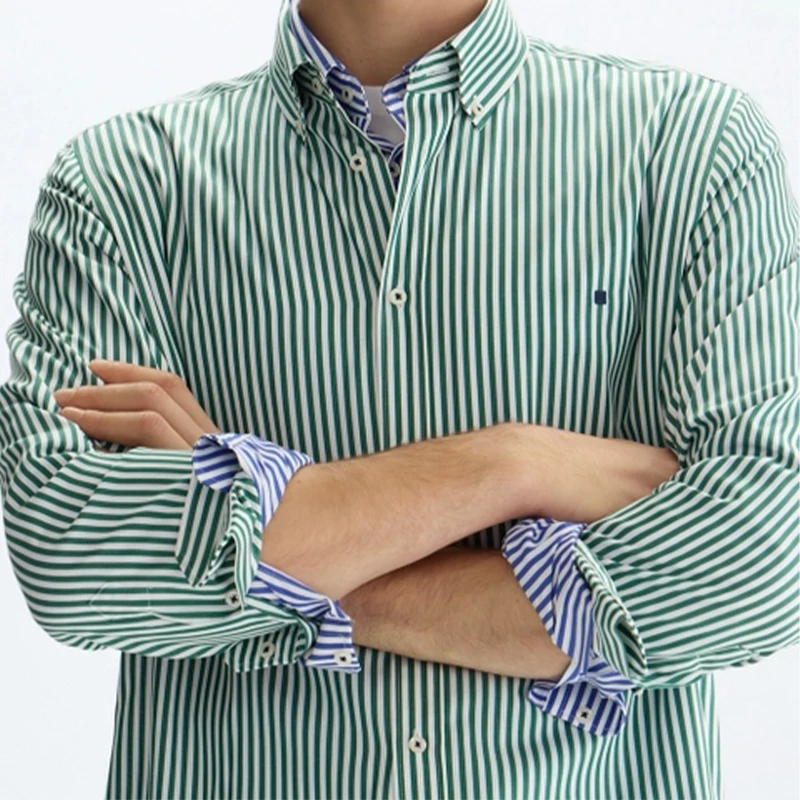 PG Men's Vertical Striped Button-Down Shirt, Regular Fit Long Sleeve Business Casual Cotton Dress Shirt for Work Office