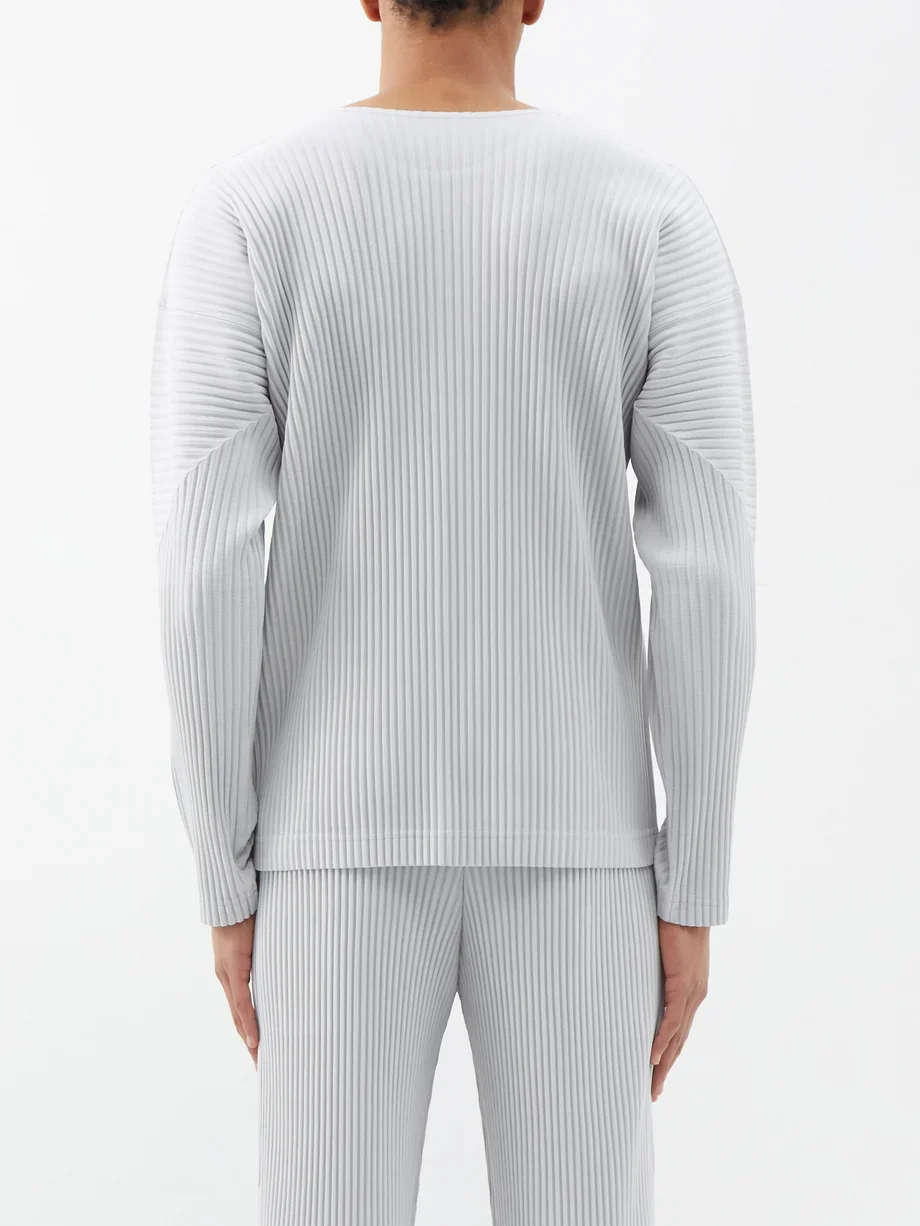 Miyake Pleated Long Sleeve T Shirt Men Loose Casual Round Neck Top Japanese Fashion Daily Wear