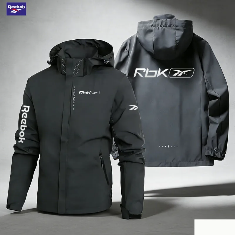 Reebok Logo Men's Windproof and Waterproof Jacket, Ideal for Hiking, Outdoor Adventures, and Motorcycle or Scooter Riding